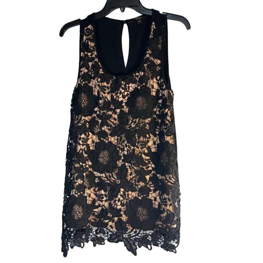 Cupio Womens Blouse Top Floral Lace Black Lined Sleeveless Size M